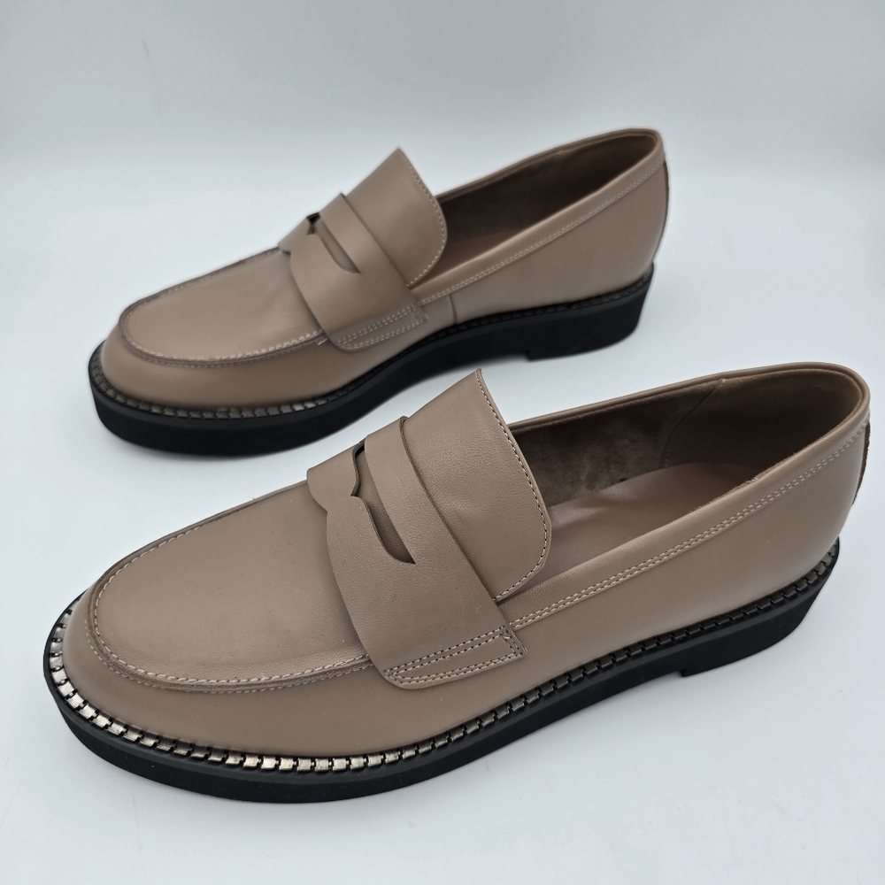 BCBGeneration Taupe Leather Loafers with Chain-Trim Sole - Picture 7 of 16